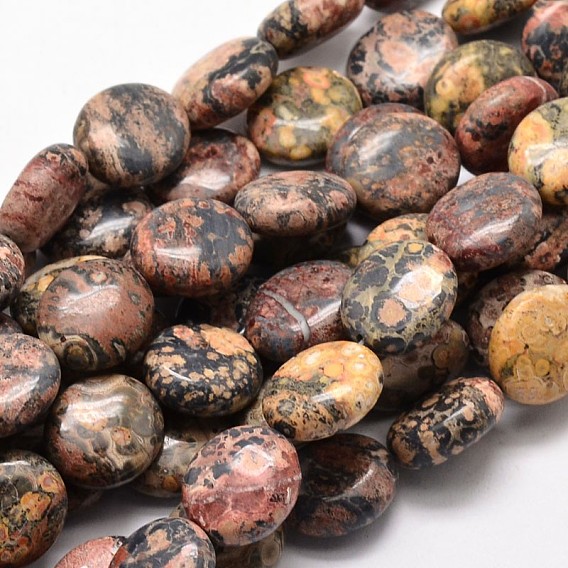 Rondes plat leopardskin naturelle rangées de perles, 16x14x7mm, Trou: 1mm, Environ 25 pcs/chapelet, 15.74 pouce