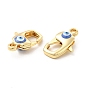 Brass Lobster Claw Clasps, with Enamel, Real 18K Gold Plated, Long-Lasting Plated, Evil Eye Pattern