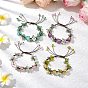 4Pcs Electroplated Natural Rose Quartz & Amethyst & Green Aventurine Olive Jade Chip Bead Braided Bead Bracelets for Women, Flower, with Electroplated Natural Quartz Beads & Acrylic Charms