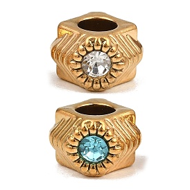 304 Stainless Steel Rhinestone European Beads, Large Hole Beads, Rhombus, Ion Plating(IP), Long-Lasting Plated