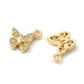 Brass with Cubic Zirconia Charms, Long-Lasting Plated, Butterfly Charm