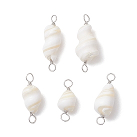 Natural Conch Shell Connector Charms, with Copper Wire, Shell Shape Links