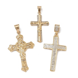 304 Stainless Steel Pendants, with Crystal Rhinestone, Cross Charms, Ion Plating(IP), Long-Lasting Plated