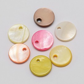 Dyed Shell Flat Round Pendant, 10x2mm, Hole: 1mm, 500pcs/bag