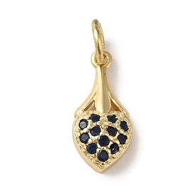 Brass Micro Pave Black Cubic Zirconia Pendants, Real 18K Gold Plated, Heart