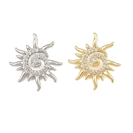Brass Micro Pave Clear Cubic Zirconia Pendants, Spiral Sun Charms