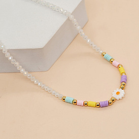 Colorful Crystal Daisy Necklace - Summer Jewelry, Unique, Choker Chain.