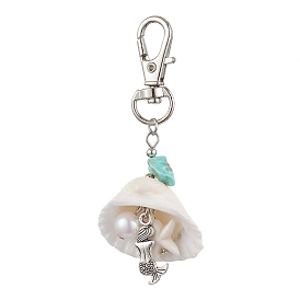 Synthetic Turquoise Pendant Decoration, Mermaid Tibetan Style Alloy Pendants and Shell Charms for Bag Ornaments