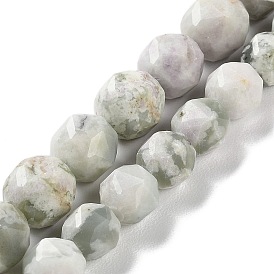 Natural Peace Jade Beads Strands, Star Cut Round Beads
