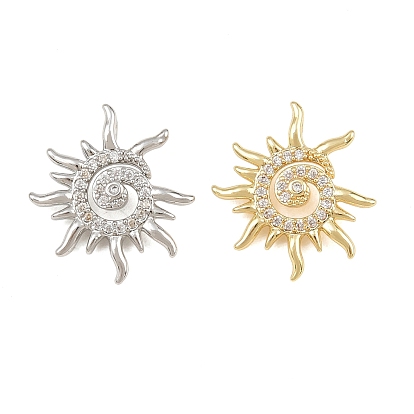 Brass Micro Pave Clear Cubic Zirconia Pendants, Spiral Sun Charms