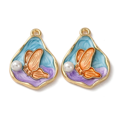 Подвески из эмали и сплава, с ABS имитации жемчуга, бабочки прелести, стойки покрытие, золотой свет
