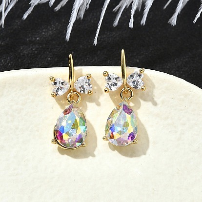 Серьги-гвоздики из латуни в форме каплевидной формы, с прозрачным кубическим цирконием и стеклом, без кадмия и без свинца, долговечный, стойки покрытие