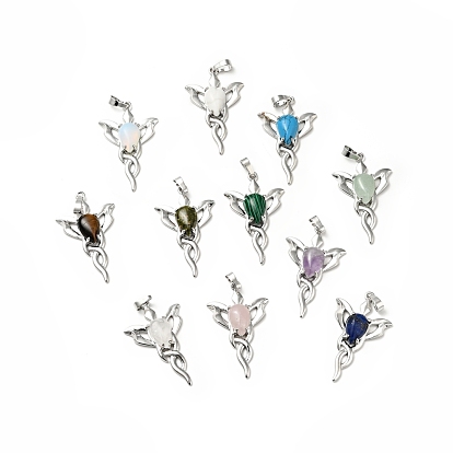 Gemstone Pendants, with Platinum Tone Brass Findings, Lead Free & Cadmium Free, Butterfly Charms