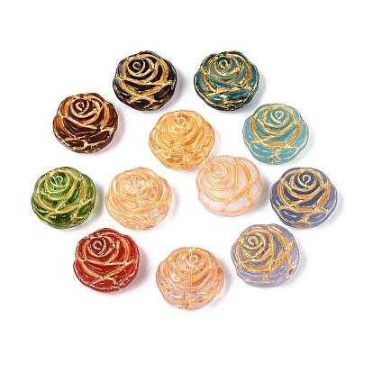 Прозрачные стеклянные бусины, цветок, золотой металл обвитыми