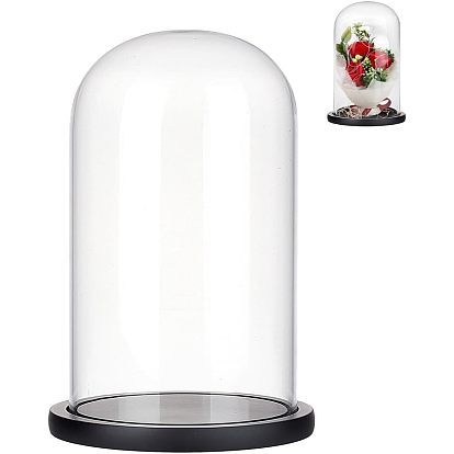 Glass Dome Cover, Decorative Display Case, Cloche Bell Jar Terrarium with Wood Base, for DIY Preserved Flower Gift