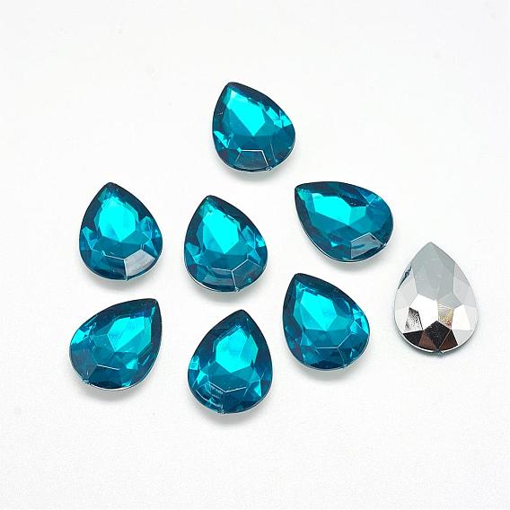 Acrylic Rhinestone Pointed Back Cabochons, Faceted, Bottom Silver Plated, Drop