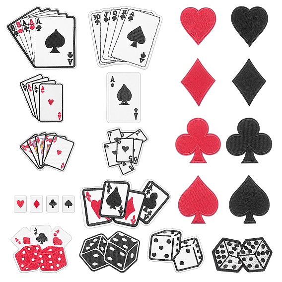23Pcs Playing Card Theme Cloth Embroidery Applqiues, Iron on Sew on Patches, Costume Ornament Accessories
