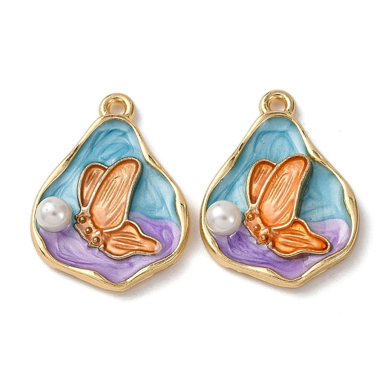 Подвески из эмали и сплава, с ABS имитации жемчуга, бабочки прелести, стойки покрытие, золотой свет