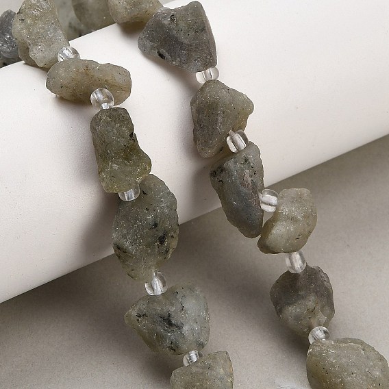 Natural Labradorite Beads Strands, Raw Rough, Nuggets, with Seed Beads