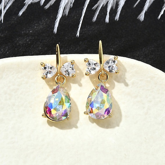 Серьги-гвоздики из латуни в форме каплевидной формы, с прозрачным кубическим цирконием и стеклом, без кадмия и без свинца, долговечный, стойки покрытие