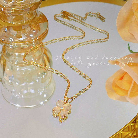 Ожерелья с подвесками из сплава и клевера кошачий глаз, с кристально горный хрусталь, золотые