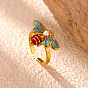 Anillos abiertos tipo brazalete de latón, esmalte y diamantes de imitación., abejas