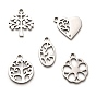 316 Surgical Stainless Steel Pendants, Laser Cut, Oval/Heart/Flat Round with Tree of Life Charm, Stainless Steel Color