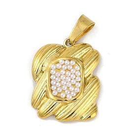 ABS Plastic Imitation Pearl Pendants, with Ion Plating(IP) 304 Stainless Steel Findings, Rectangle Charm