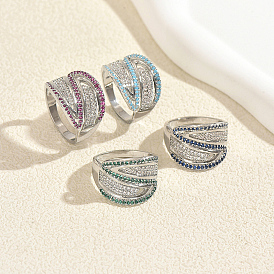 Brass Micro Pave Cubic Zirconia Finger Rings, Platinum