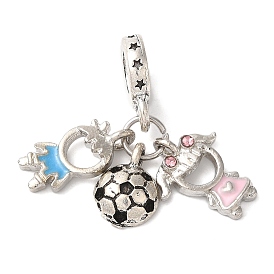 Rack Plating Alloy Light Rose Rhinestone European Dangle Charms, Large Hole Football & Boy & Girl Pendants with Enamel, Cadmium Free & Nickel Free & Lead Free