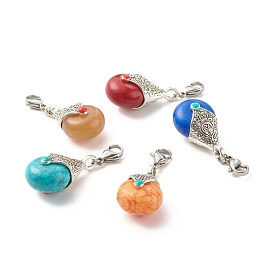 Tibetan Style Alloy Pendants, with Enamel, Resin Teardrop, Antique Silver