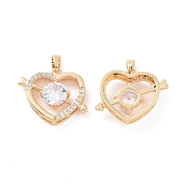 Brass Micro Pave Clear Cubic Zirconia Charms, Arrow Through Heart Charms