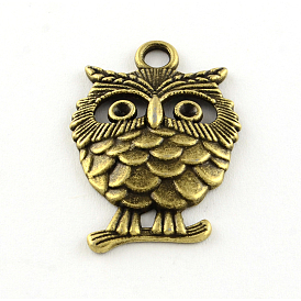 Tibetan Style Alloy Pendant Rhinestone Settings, Owl, Cadmium Free & Lead Free, Fit For 2mm Rhinestone, 33x22.5x4mm, Hole: 3mm, about 321pcs/1000g