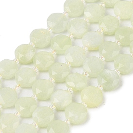 Natural New Jade Beads Strands, with Seed Beads, Faceted Hexagonal Cut, Flat Round