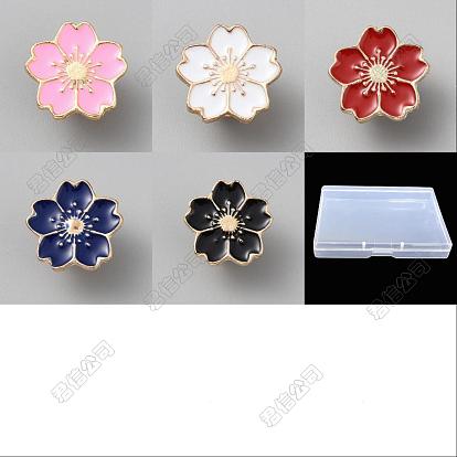 15pcs 5 couleurs broche en émail sakura, insigne en alliage d'or clair pour vêtements de sac à dos
