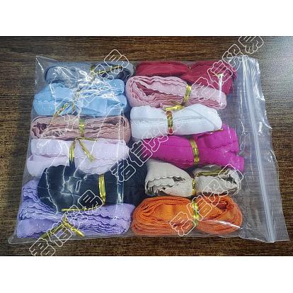 24Yards 12 Colors Flat Chinlon Elastic Ribbon, with 12Pcs Metallic Wire Twist Ties