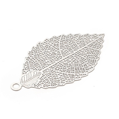 Rack Plating Brass Filigree Big Pendants, Long-Lasting Plated, Leaf