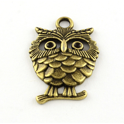 Tibetan Style Alloy Pendant Rhinestone Settings, Owl, Cadmium Free & Lead Free, Fit For 2mm Rhinestone, 33x22.5x4mm, Hole: 3mm, about 321pcs/1000g