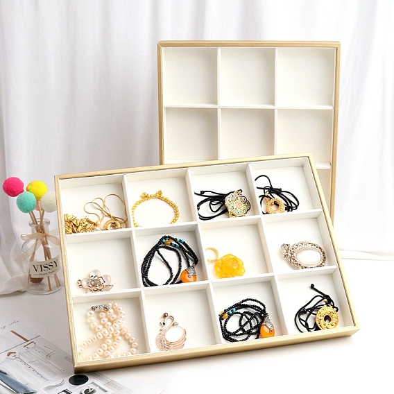 12 Grids PU Imitation Leather Jewelry Display Prestentions Boxes, Rectangle Jewelry Trays
