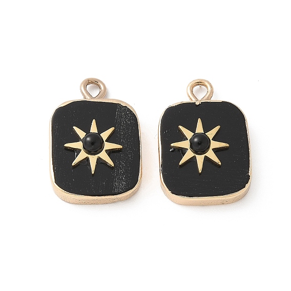 304 подвески из нержавеющей стали, квадрат с солнечными подвесками, ионное покрытие (ip), с черным агатом