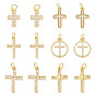 12 шт 6 стили латунные подвески из микропаве с фианитом, крестик, без свинца и без кадмия, долговечный, стойки покрытие, с целью перехода в кольце