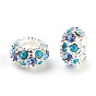 Alloy European Beads, with Rhinestone Beads, Silver Metal Color, Rondelle, 11x5.5mm, Hole: 5mm