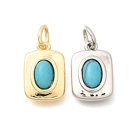 Синтетические бирюзовые подвески, латунные прямоугольные подвески в оправе