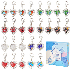 50 шт. подвесные украшения из стекла и сплава в форме сердца миллефиори, Подвески с застежками-когтями омара для украшения сумок, с 1кольцами-подвесками из латуни для бокалов из поликарбоната