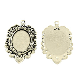 Tibetan Style Alloy Pendant Rhinestone Cabochon Settings, Oval, Cadmium Free & Lead Free, 47x30x2mm, Hole: 3mm, Tray: 25x18mm, Fit for 1~3mm rhinestone