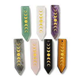 Natural Gemstone Moon Phase Pendants, Arrow Charms