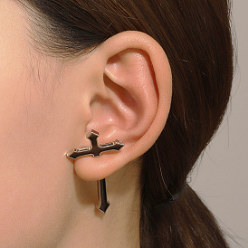 Gothic Dark Cross Spike Earrings for Women, European and American Style Metal Ear Studs, Cool and Exaggerated Ear Jewelry