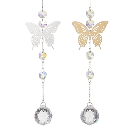 201 Подвески-коннекторы из нержавеющей стали и стеклянные подвески-ловец солнца, с 304 кабельными цепочками из нержавеющей стали, бабочка