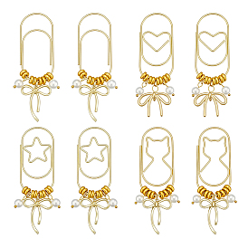 8pcs trombones en fer, avec des pendentifs en alliage et des perles de coquillage, bowknot