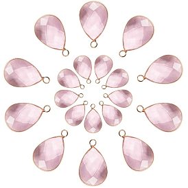Glass Pendants, with Brass Findings, Faceted, Drop